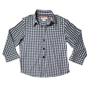 Women's FoxCroft NYC Size 14 Navy & White Checkered Button-Up Shirt Classic